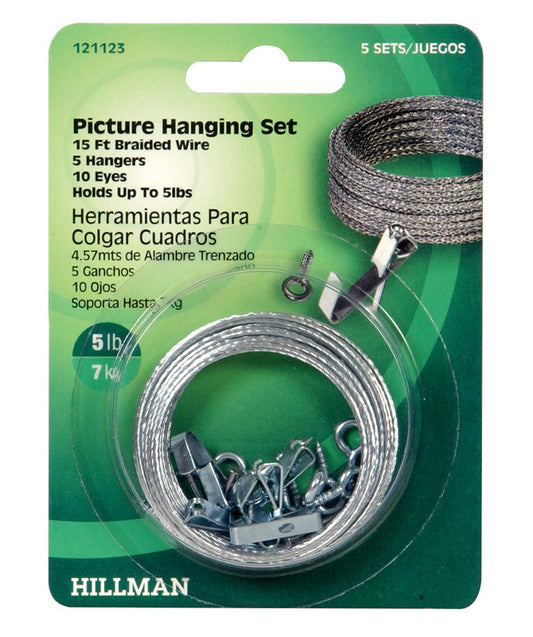Hillman AnchorWire Steel-Plated Steel Picture Hanging Set 5 lb. 5 pk Conventional (Pack of 10)