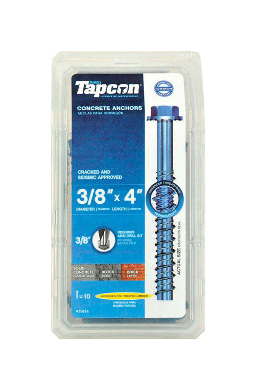 Tapcon 3/8 in. D X 4 in. L Steel Hex Head Concrete Screw Anchor 10 pk