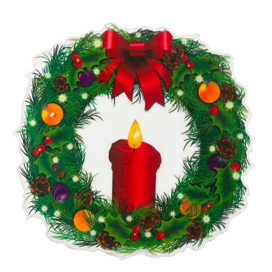 Gerson Red Wreath Window Cling Candle Indoor Christmas Decor (Pack of 12)