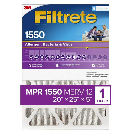 Filtrete 20 in. W X 25 in. H X 5 in. D Polyester 12 MERV Pleated Allergen Air Filter (Pack of 2)