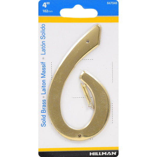 Hillman 4 in. Gold Brass Nail-On Number 6 1 pc (Pack of 3)
