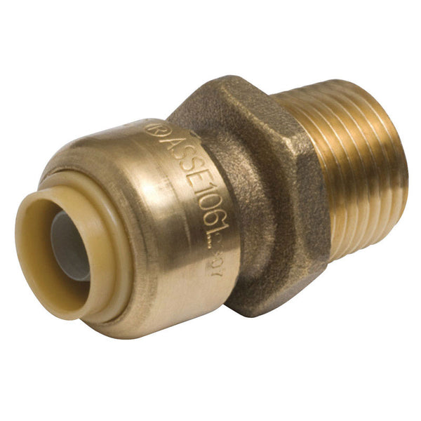 Conector de latón SharkBite Push to Connect de 3/8 pulg. PTC x 1/2 pulg. D MPT