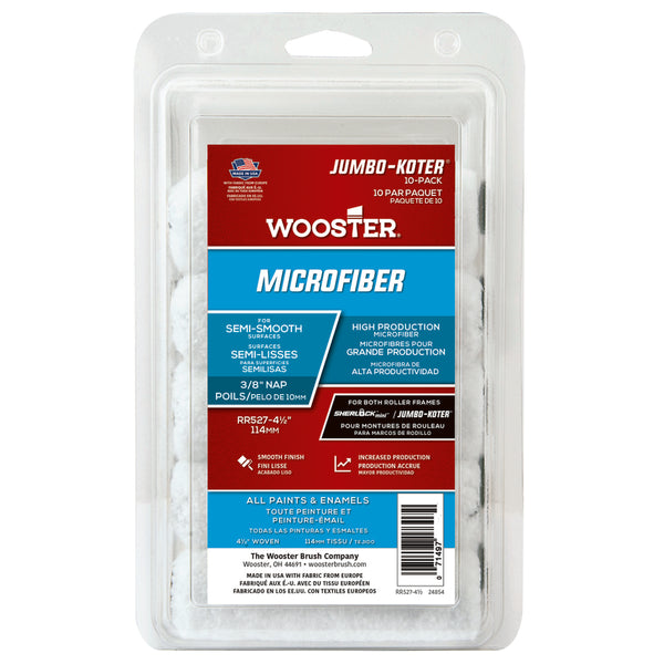 Funda para rodillo de pintura en miniatura Wooster Jumbo Koter de microfibra de 3/8 pulg. x 4,5 pulg. de ancho, paquete de 10