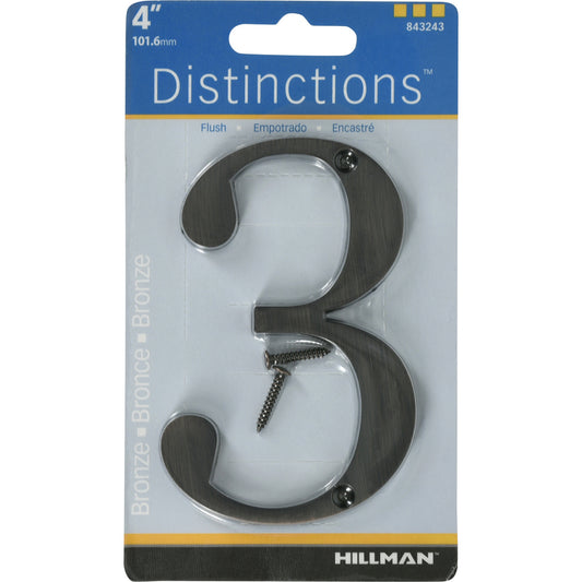 Hillman Distinctions 4 in. Bronze Metal Screw-On Number 3 1 pc (Pack of 3)
