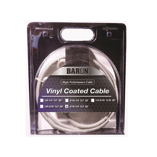 Baron 3/16-1/4 in. D X 50 ft. L Vinyl Coated Galvanized Steel Aircraft Cable