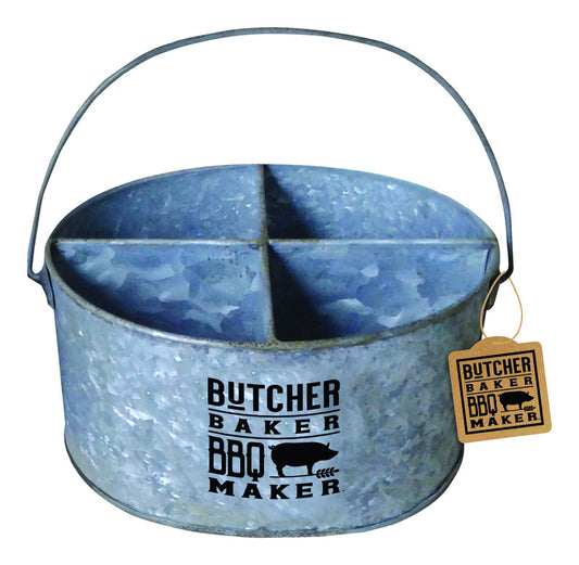 Open Road Brands Butcher Baker BBQ Maker 4 Tin Compartment Divided Pail with Handle Tin (Pack of 2)