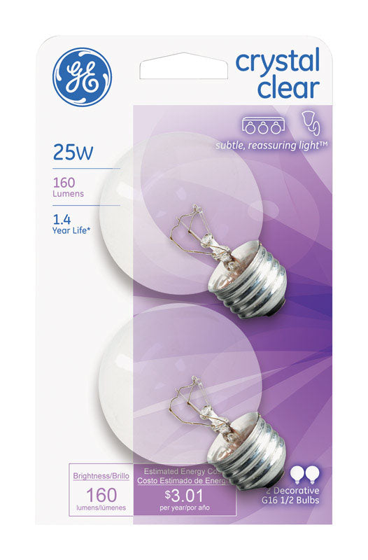 GE 25 watts G16.5 Globe Incandescent Bulb E26 (Medium) Cool White 2 pk (Pack of 6)