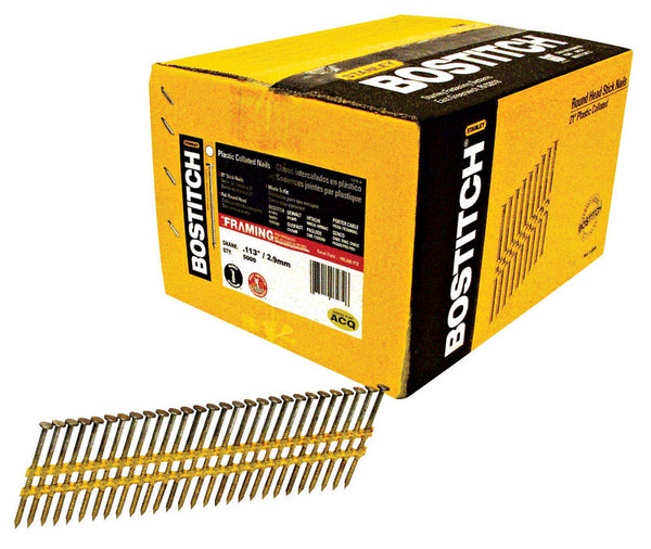 Clavos para armazón galvanizados por inmersión en caliente en tiras en ángulo de 2-3/8 pulg. de Bostitch, 21 grados, paquete de 5000