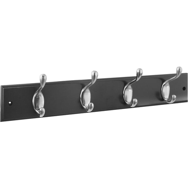 DPV8170 Barra para colgar ropa de 18" x 2-3/4" x 5/8" con 4 ganchos para abrigos - Níquel satinado con barra negra