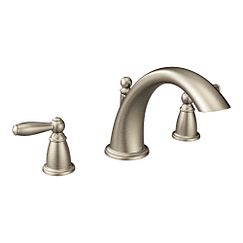 Brushed nickel two-handle low arc roman tub faucet
