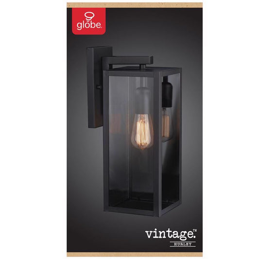 Globe Electric Vintage Matte Black Hardwired 1-Light Hurley Wall Sconce 16 H x 6 W x 8 D in.