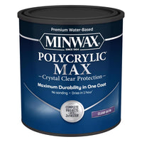 Minwax Polycrylic Max Satin Crystal Clear Water-Based Acrylic Wood Finish Lacquer 1 qt (Pack of 4)