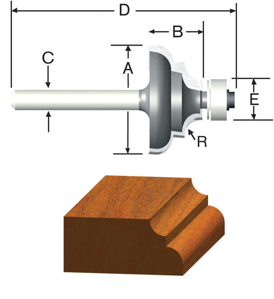 Vermont American 1-1/4 in. D X 3/16 in. X 2-1/4 in. L Carbide Tipped Cove & Bead Router Bit