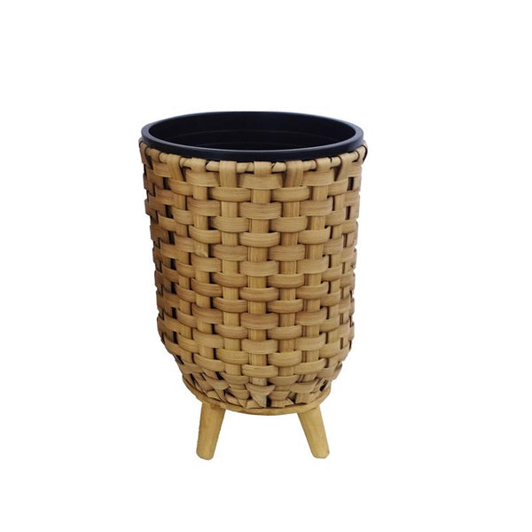Cesta de mimbre plástica para plantas Alpine de 13 pulgadas de alto x 10 pulgadas de ancho x 10 pulgadas de profundidad en color beige/negro