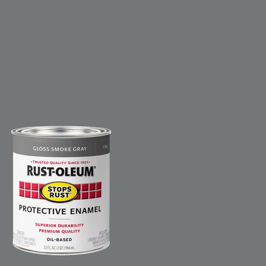Rust-Oleum Stops Rust Smoke Gray Gloss Sheen Protective Enamel 120 sq. ft. Coverage, 1 qt. (Pack of 2)
