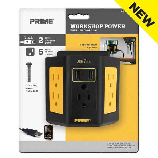 Prime Grounded 5 outlets Adapter with 2 USB Ports 1 pk