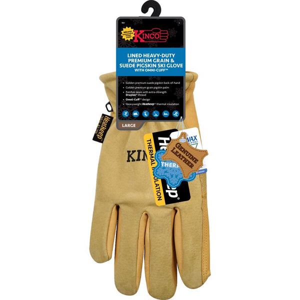 Kinco L Pigskin Leather Black/Gold Ski Gloves - Open Box