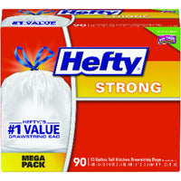 Hefty Strong 13 gal No Scent Kitchen Trash Bags Drawstring 90 pk (Pack of 3)