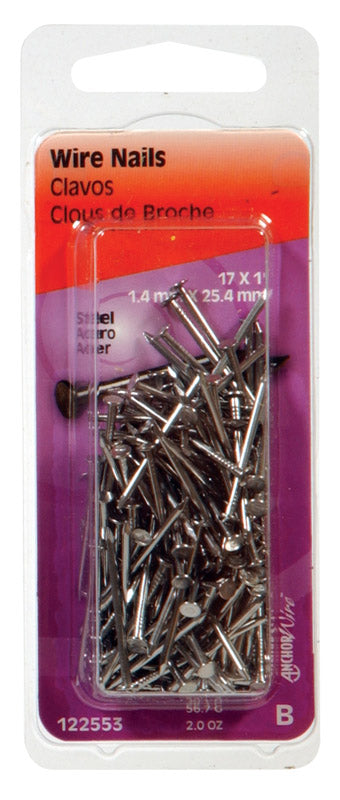 Hillman 17 Ga. x 1 in. L Bright Steel Wire Nails 1 pk 2 oz. (Pack of 6)
