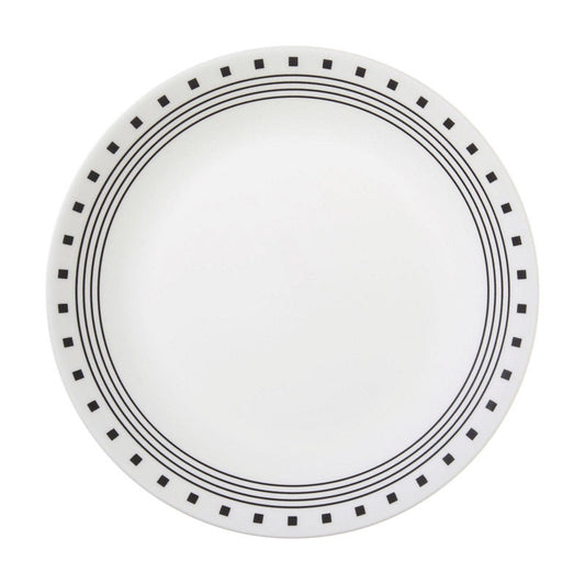 Corelle Livingware Black/White Glass City Block Dinner Plate 10-1/4 in. D 1 pk