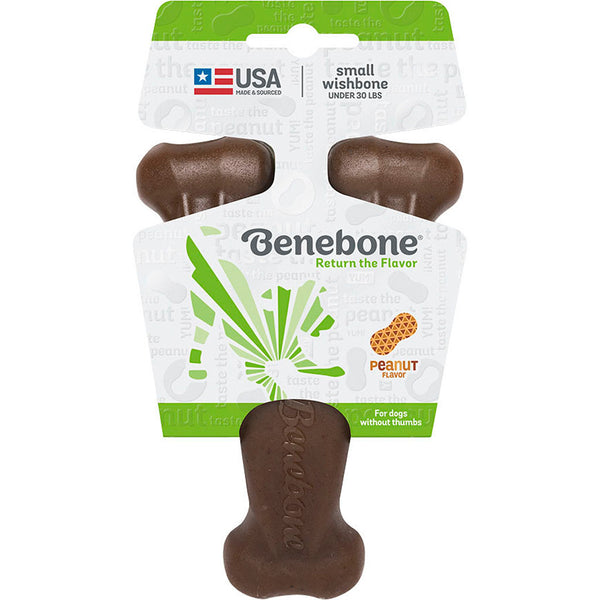 Juguete masticable para perros Benebone Wishbone, sabor a mantequilla de cacahuete, tamaño pequeño, nailon resistente, para perros de menos de 30 lbs
