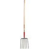 Forged Steel Manure Fork, 6 Tines, Red, 60-In.