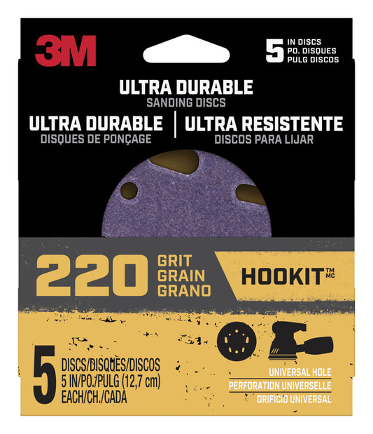 3M Ultra Durable 5 in. Ceramic Hook and Loop Sanding Disc 220 Grit 5 pk