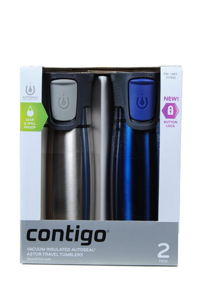 Taza de viaje de acero inoxidable con cierre AUTOSEAL® de Contigo, paquete de 2, acero inoxidable/baya