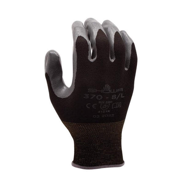 SHOWA ATLAS 370B Unisex Indoor/Outdoor Dipped Work Gloves Black/Gray S 1 pair