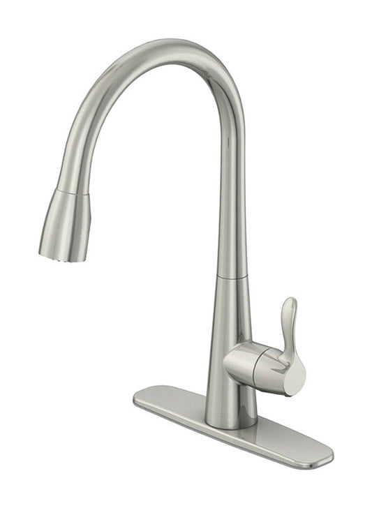 Oak Brook Brushed Nickel 1-Handle 1.8 GPM High Arc Pulldown Kitchen Faucet with Lever Handle