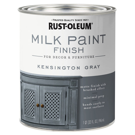Rust-Oleum Matte Kensington Gray Water-Based Acrylic Milk Paint 1 qt (Pack of 2).