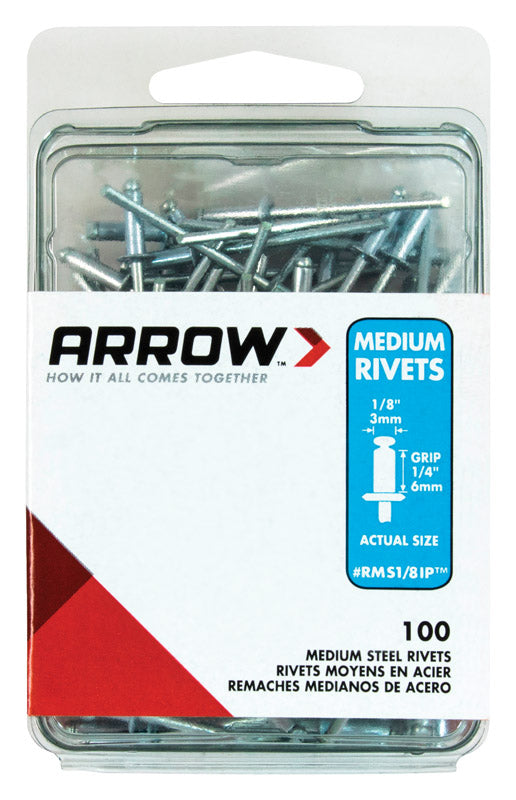 Arrow 1/8 in. D X 1/4 in. Steel Rivets Silver 100 pk