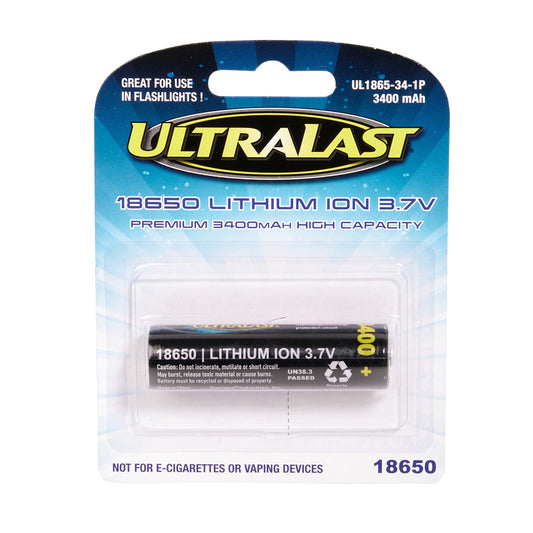 Ultralast Lithium Ion 18650 3.7 V 3400 Ah Rechargeable Battery 1 pk
