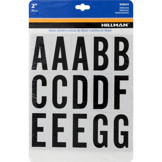 Hillman 2 in. Reflective Black Mylar Self-Adhesive Letter Set A-Z 63 pc (Pack of 6)