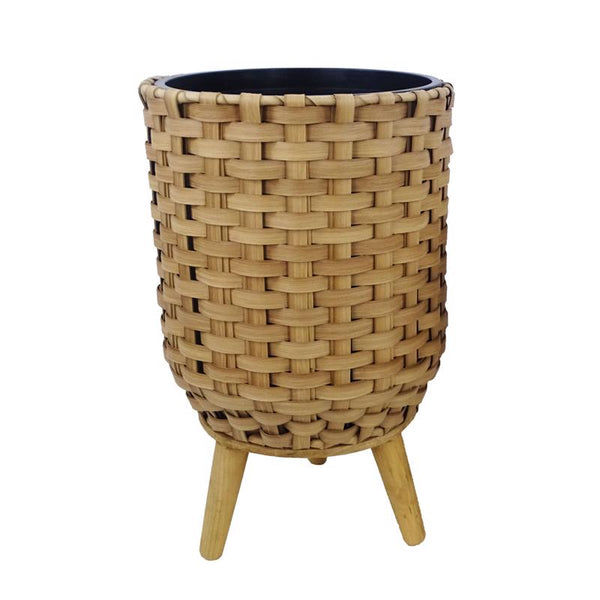 Cesta de mimbre plástica para plantas Alpine de 15 pulgadas de alto x 12 pulgadas de ancho x 12 pulgadas de profundidad en color beige/negro