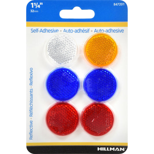 Hillman 1.25 in. Round Assorted Reflectors 6 pk (Pack of 12)