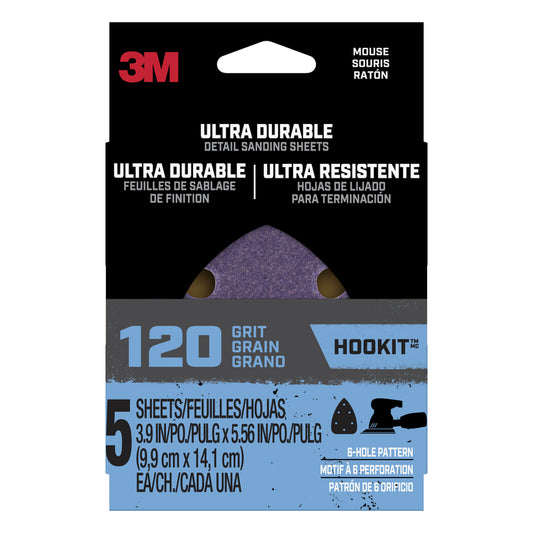 3M Ultra Durable 5.5 in. L x 3.9 in. W 120 Grit Ceramic Mouse Sandpaper 5 pk