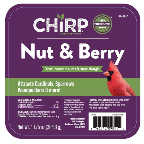 Chirp Nut and Berry No Melt Suet Nut and Berry Suet 10.75 oz (Pack of 12)