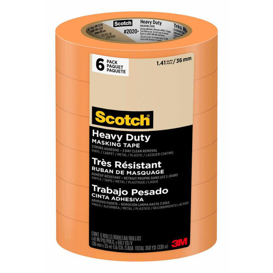 Scotch 2020+-36ap6 1.41 X 60.1 Yards Orange Heavy Duty Masking Tape 6 Count