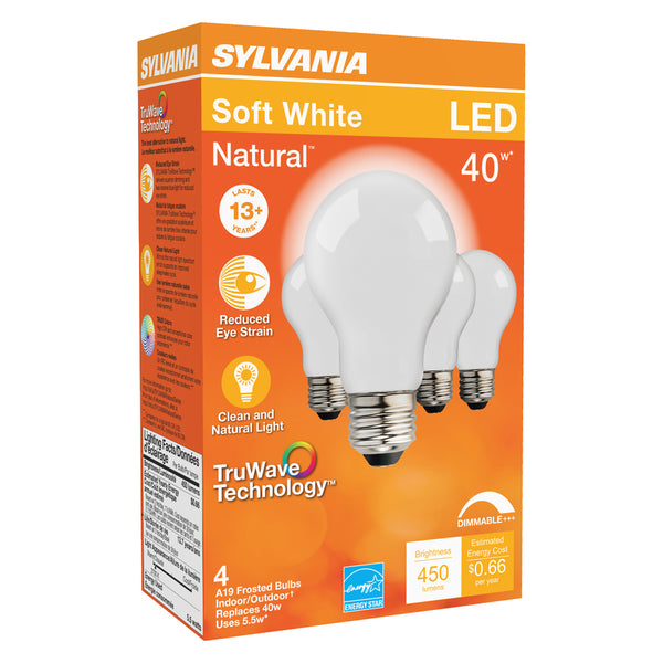 Sylvania Natural A19 E26 (Medium) LED Bulb Soft White 40 Watt Equivalence 4 pk - Deal of The Week