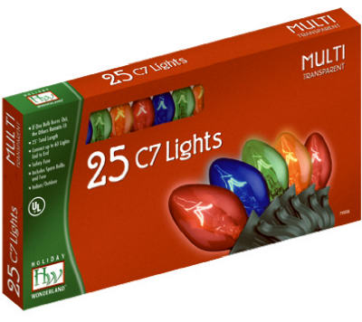 Juego de luces navideñas, multicolor, C7 transparente, 25 unidades.