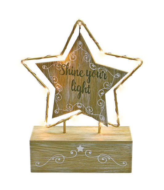Dyno  Lighted Shine Your Light  Christmas Decoration  Tan  MDF  1 pk (Pack of 4)