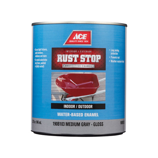 Ace Rust Stop Indoor / Outdoor Gloss Medium Gray Acrylic Enamel Rust Preventative Paint 1 qt (Pack of 4)