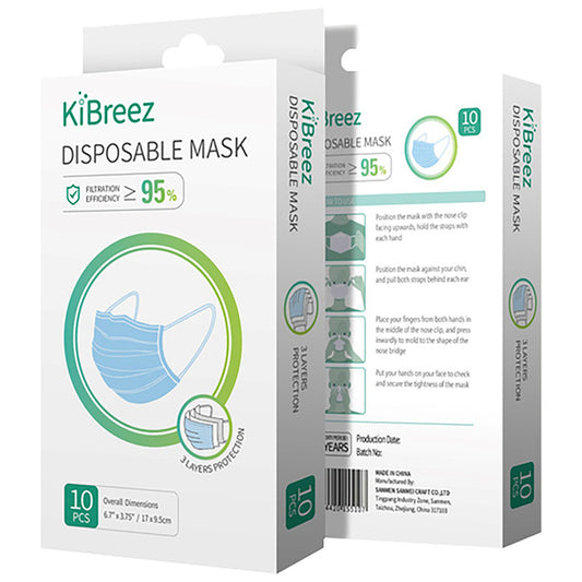 KiBreez General Purpose Disposable Mask White 10 pk