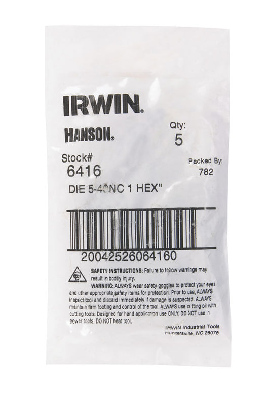 Irwin Hanson High Carbon Steel SAE Hexagon Die 5-40NC 1 pc. (Pack of 5)