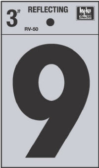 Hy-Ko 3 in. Reflective Black Vinyl Number 9 Self-Adhesive 1 pc. (Pack of 10)
