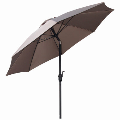 Patio Canopy Umbrella, Crank Open/Tilt, Aluminum Pole, Taupe Fabric, 9-Ft.