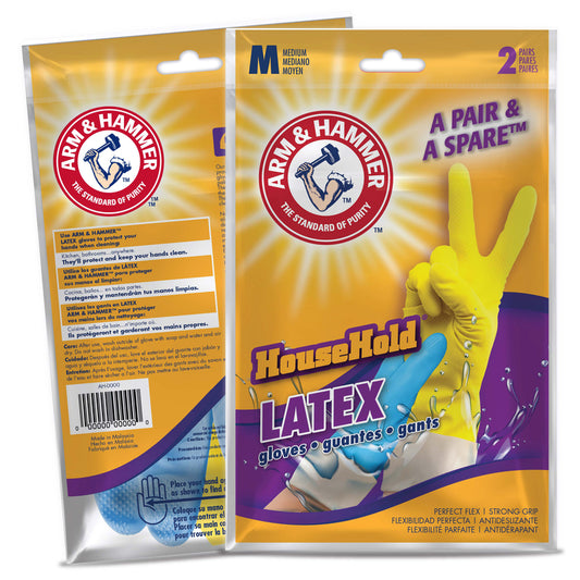 Arm & Hammer A Pair & A Spare Latex Cleaning Gloves M Blue/Yellow 2 pair