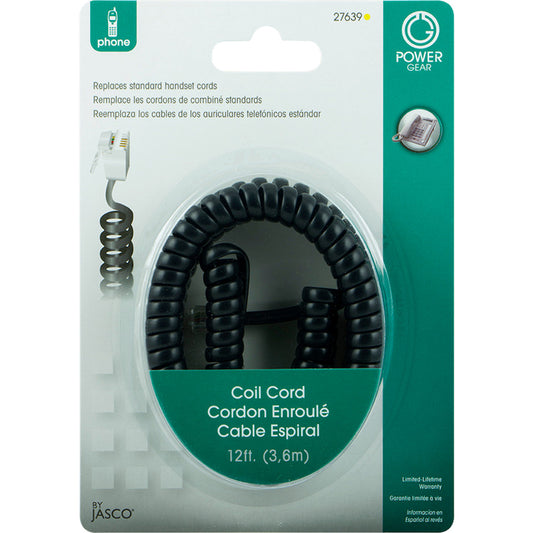 Power Gear 12 ft. L Black Coiled Handset Cord