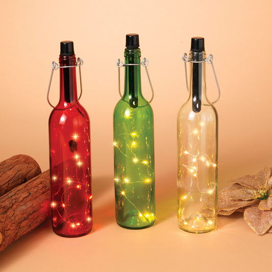 Gerson Lighted Wine Bottle Christmas Decoration Red/White/Green Glass 1 each (Pack of 6)
